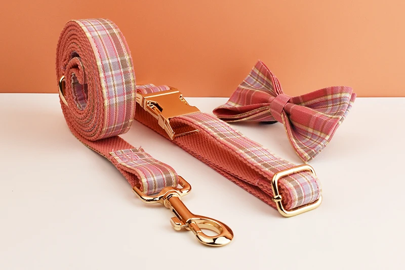 Kariertes Hundehalsband und Leinen-Set für Hunde, individuell graviertes Namensschild, Heimtierbedarf, Hundeleine, Gittermuster 14 – Detail 9