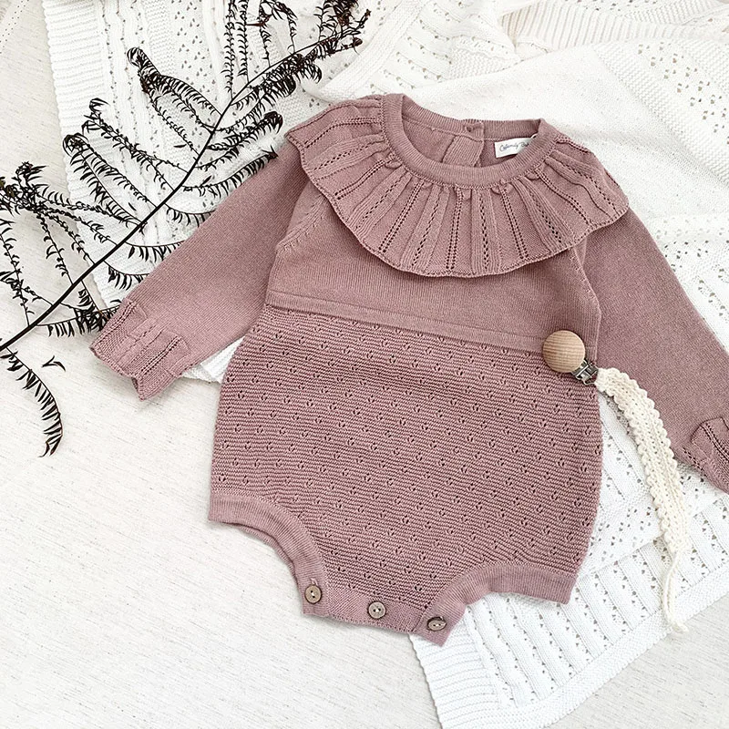 Newborn Baby Girls Long Sleeve Pure Color Knit Rompers Children Jumpsuit Autumn Infant Cute Kids Baby Girls Clothes Rompers