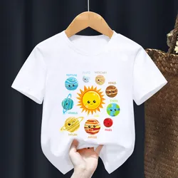 Hot Sale Planets Solar System Print Cartoon Kids T shirt Astronaut Funny Girls Summer Tops Baby Boys Clothes Children T-shirt