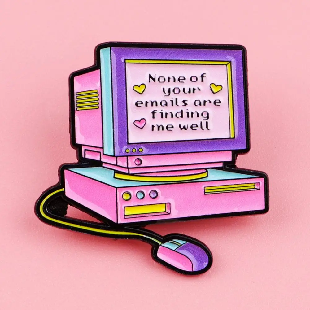 Vintage Computer Brooch Retro Tech Accessory Women Cartoon Computer Brooch Pin Zinc Alloy Enamel Lapel Badge for Women