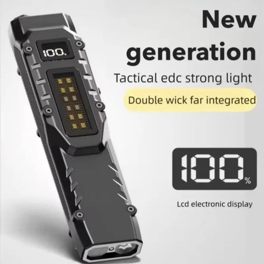 Digital Display LED Ultra-thin Flashlight Portable 1100 Lumens Mini Camping Light with Pen Clip IPX4 Waterproof