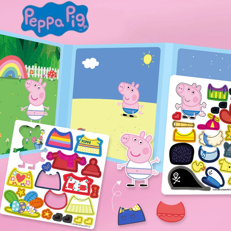 New Peppa Pig Page Dress up Magnetic Stickers Puzzle Magnetic DIY Dress up Stickers Pull up Toys Children's Christmas Gifts