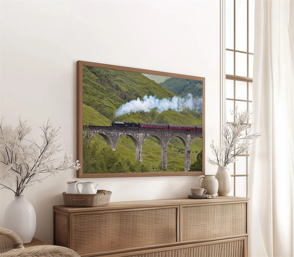 Retro Steam Train Posters, Travel Photos of Steam Trains Amidst Mountains and Rivers, Canvas Paintings for Home Decoration