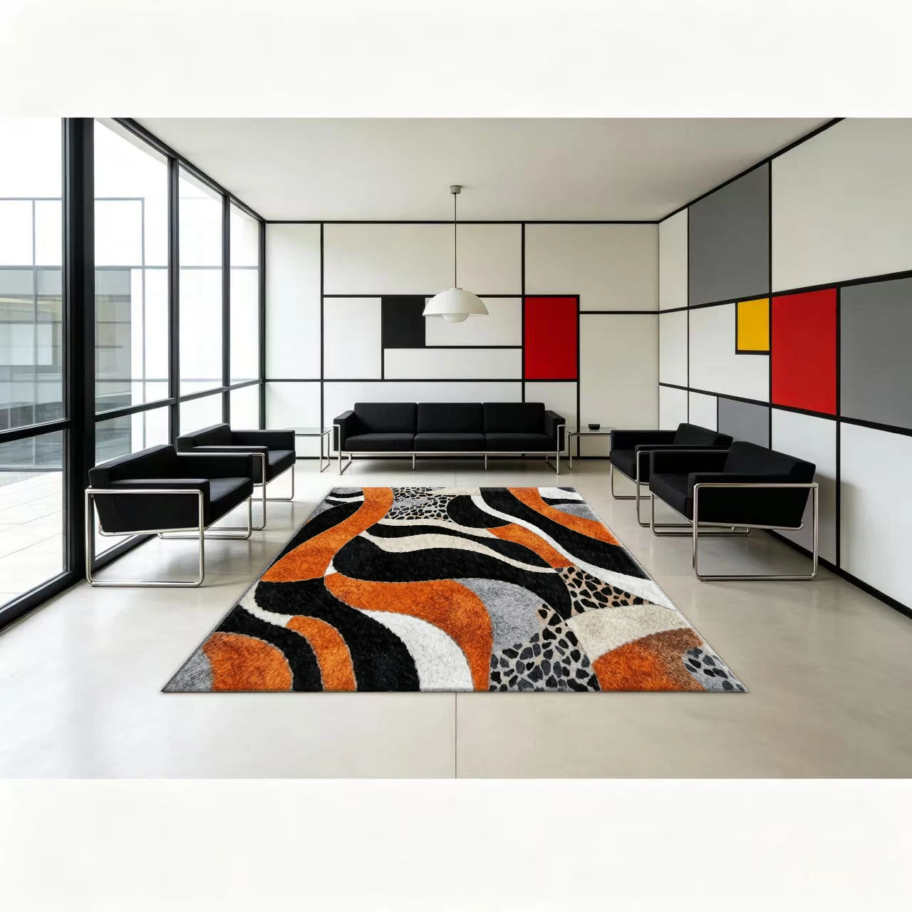 Printed Rug Abstract - พรมปูพื้นลายศิลปะโค้งมนทันสมัย พิมพ์ลายสวยงามสำหรับตกแต่งพื้นภายในบ้าน