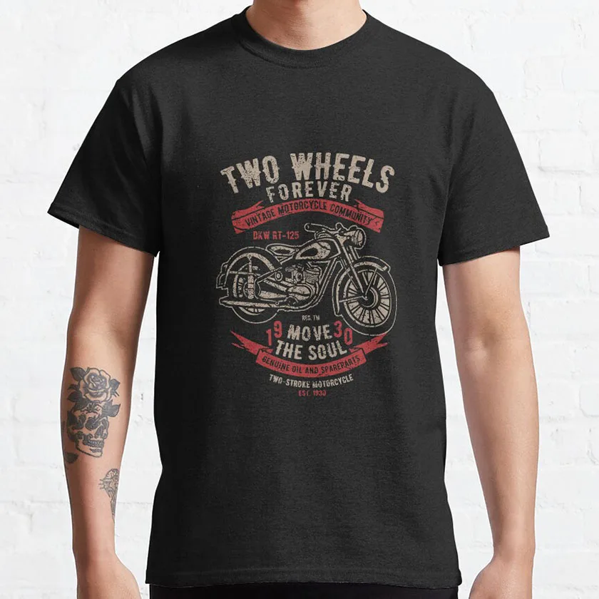 Two Wheels Forever Motorcycle Retro Cafe Racer Motorcycle Rider t shirt for men 100% cotton large size clothes graphic t shirts