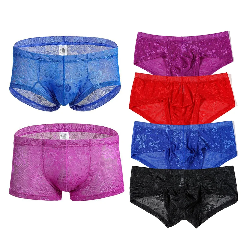 Lace Underwear Men Sexy See Through Panties Boxers Penis Pouch Mesh Transparent Underpants Boxer Shorts