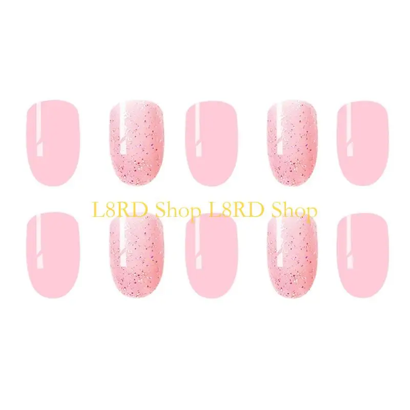 l8rd glitters กดเล็บสั้นรูปไข่เท็จเล็บ 24 ชิ้นสำหรับผู้หญิงเล็บเล็บเล็บผู้หญิง