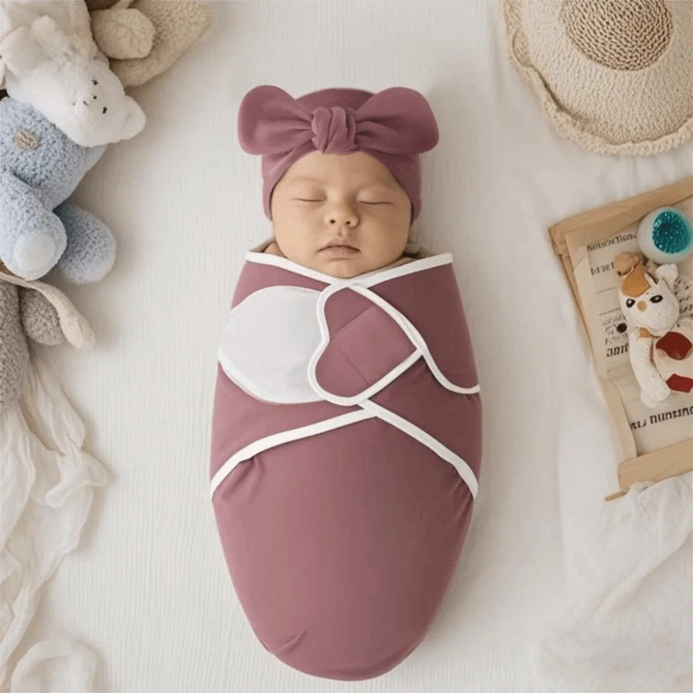 Bowknot Blanket Hat Set Soft Fabric Flower Newborn Photography Blanket Adjustable Wrap Breathable Infant Swaddle Blanket