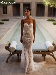 Sequined Lace Appliques Wedding Dress Sexy Illusion Backless Bride Robe Glitter Mermaid Bridal Gown Customized Robe De Mariée