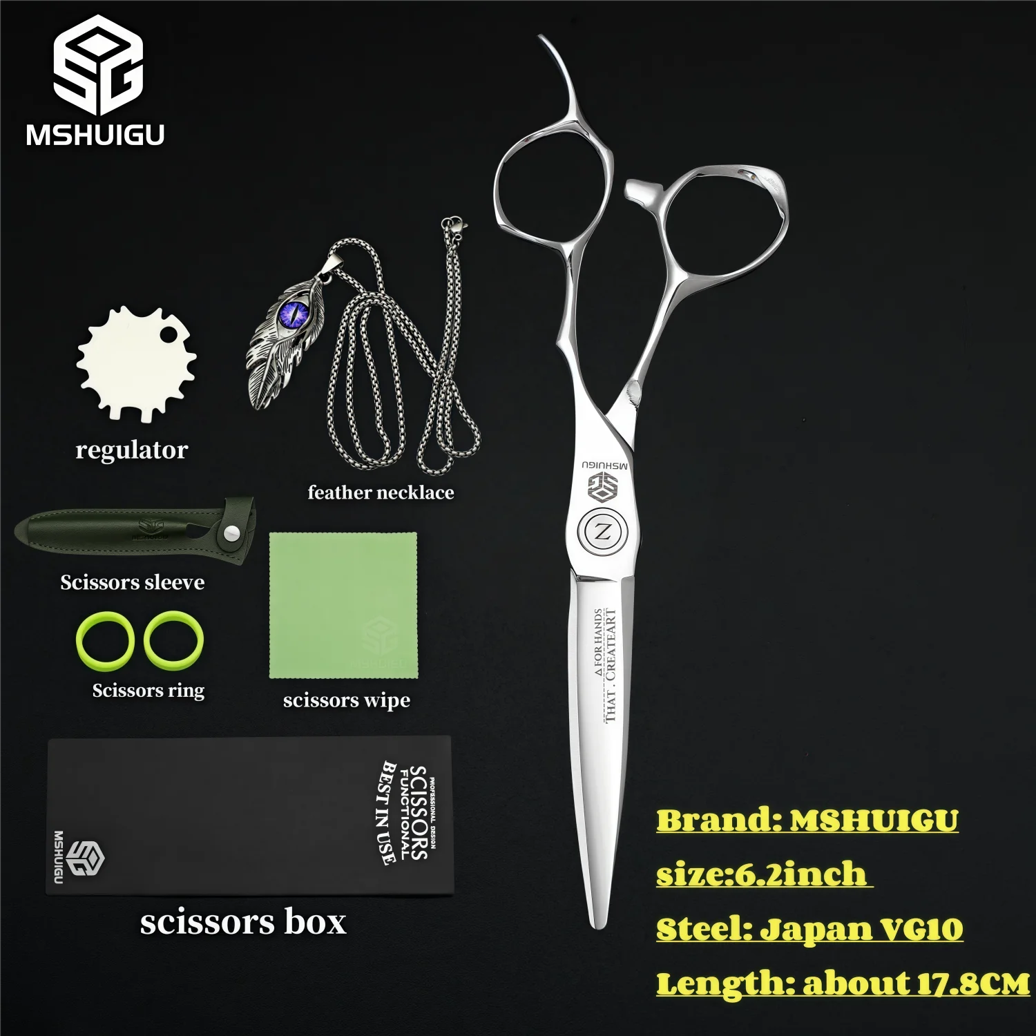 MSHUIGU 6.2-Inch Multifunctional Professional Hair Scissors Thinning Shears VG10 Stainless Steel Barber Shop Tools with Necklace
