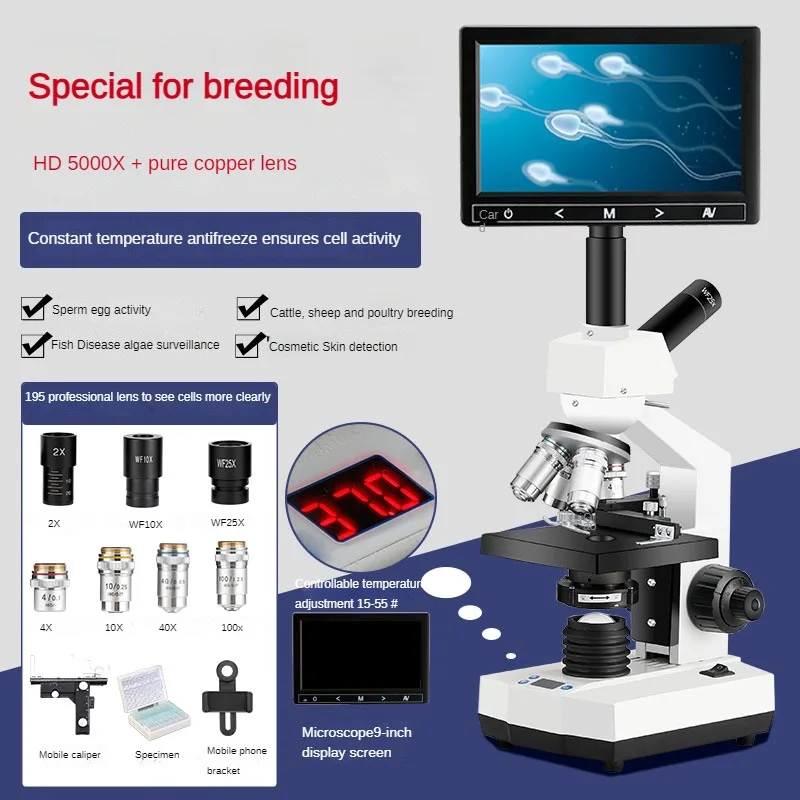 For 9-inch large display screen   Digital veterinary animal Semen sperm Ovulation Observation Analyzer Biological Microscope