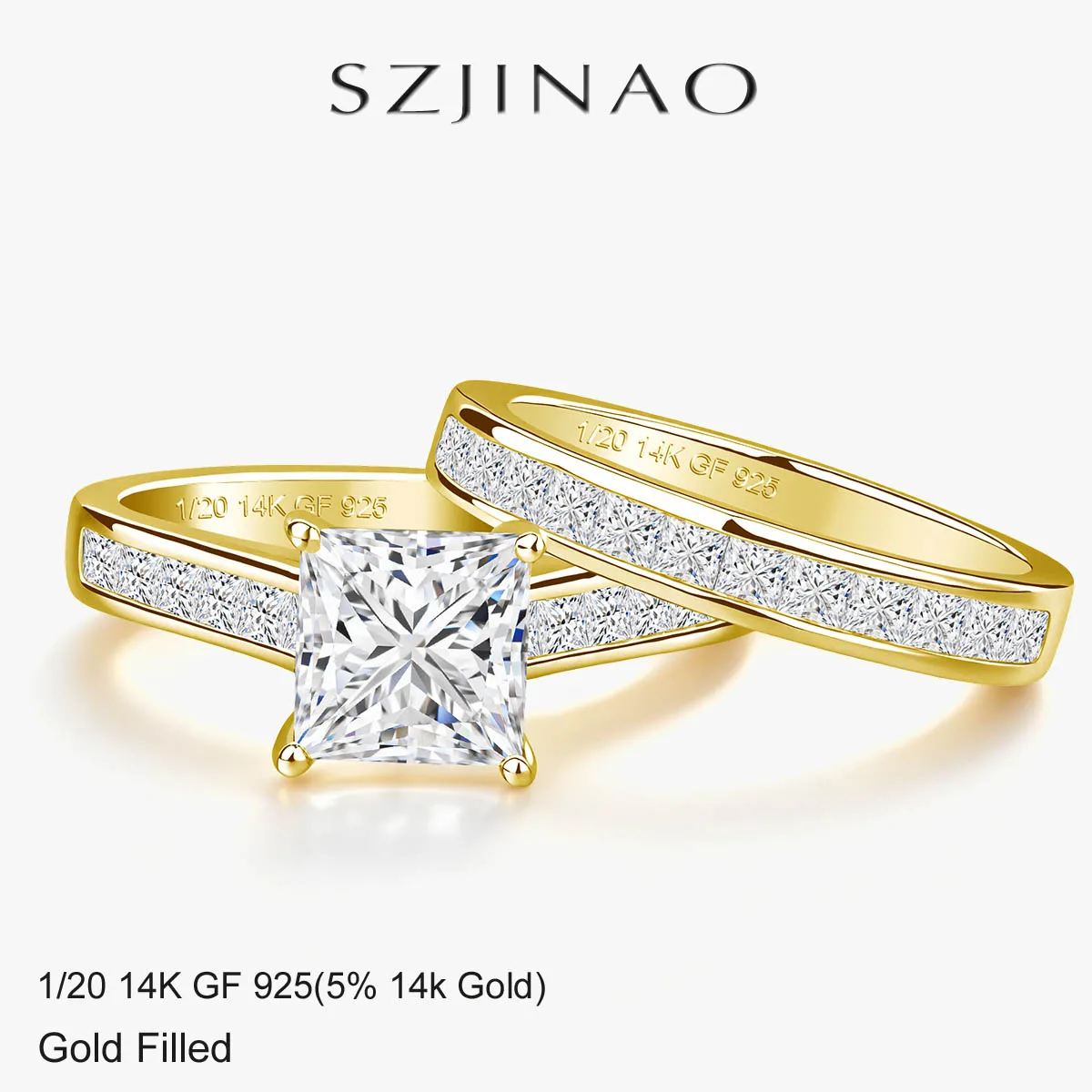 

14K Gold Filled Moissanite Ring Set for Women 2ct Princess Cut Wedding Engagement Ring Set Double Band Luxury Bridal Jewelr Gift