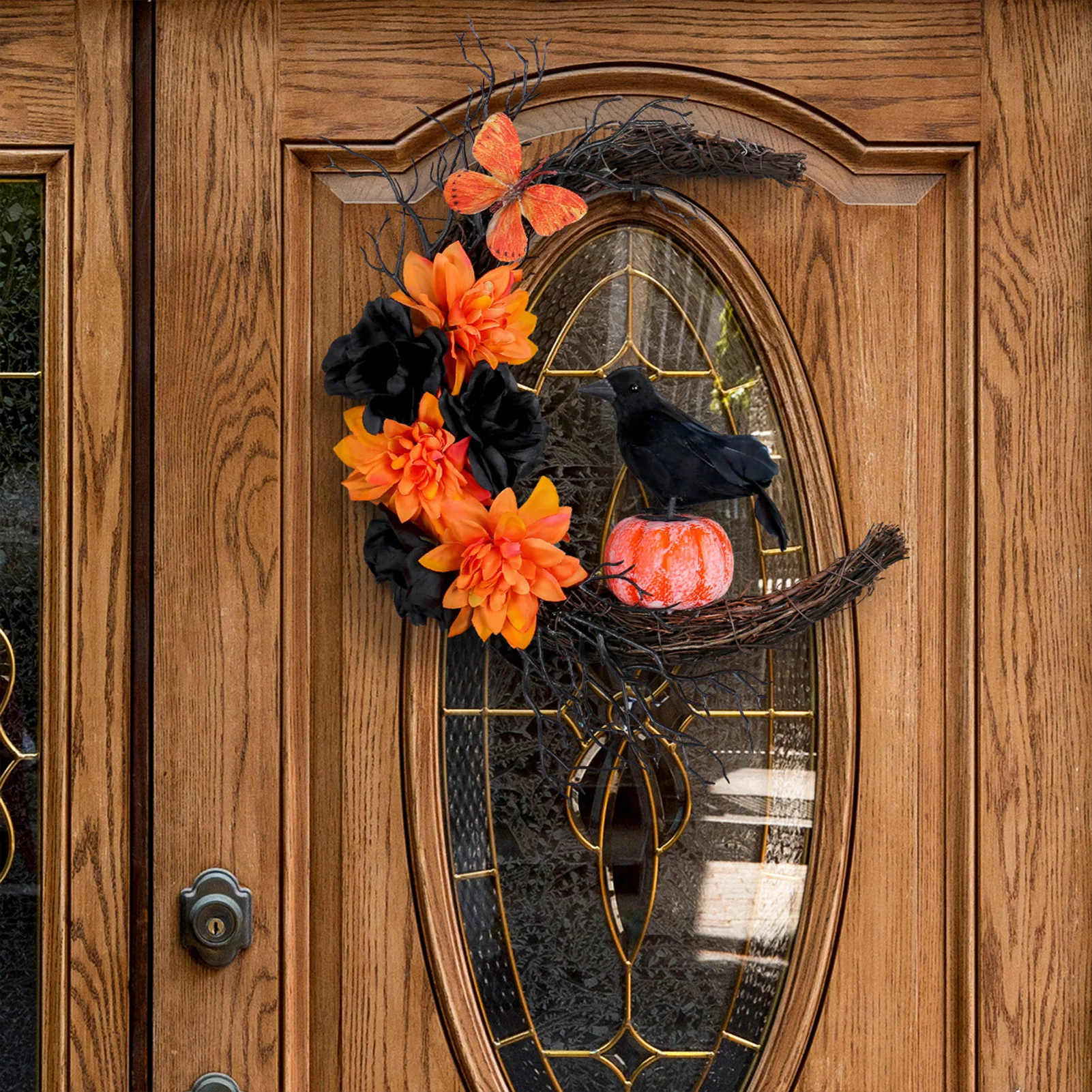 

40x30cm Halloween Wreath Simulated Crow Flower Pumpkin Garland For Indoor Outdoor Garden Courtyard Decor Halloween Decorations