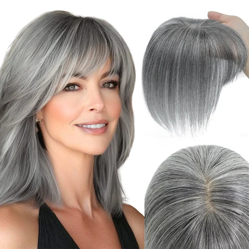 Imagen 1 del producto Adornos de cabello humano real para mujeres diariamente 360 ° Flequillo Piezas de cabello 3D con flequillo para adelgazar, 20, 25, 30, 35 cm