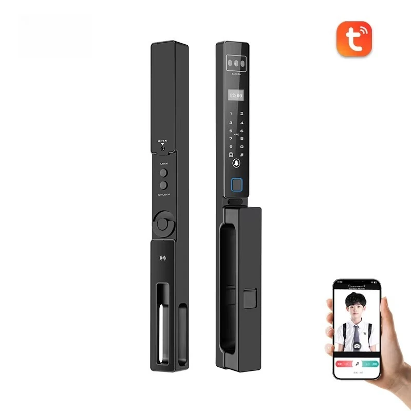 Smart Door Lock Face Recognition Fingerprint Narrow Bezel Aluminum Tuya Compatible Cell Phone Control Automatic Hands Lock