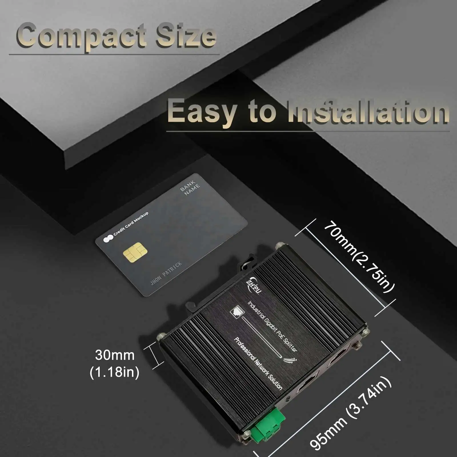 Mini przemysłowy rozdzielacz PoE Gigabit Ethernet IEEE802.3af/at/bt Wejście 12/24/36VDC i wyjście PoE 30/90W, szyna Din i uchwyt ścienny
