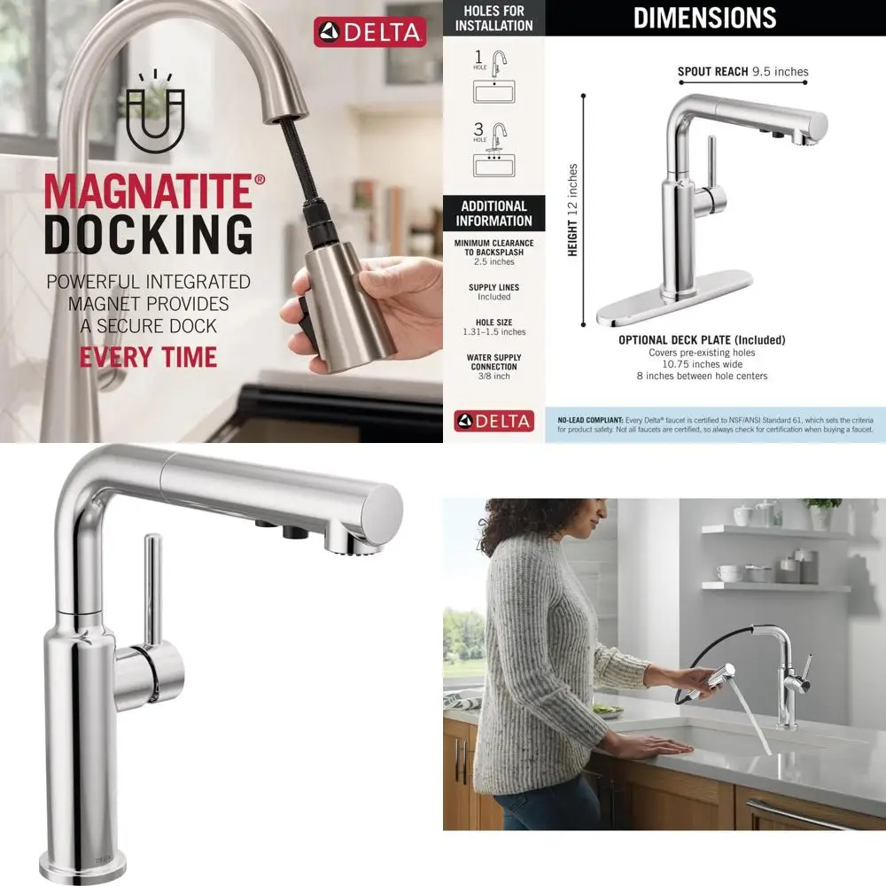 

Хромированный кухонный смеситель с выдвижным распылителем и одной ручкой, 16879-DST