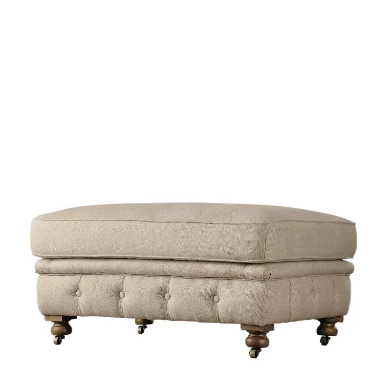 American retro furniture solid wood sofa pedal  linen low stool modern simple bedside stool solid wood footstool