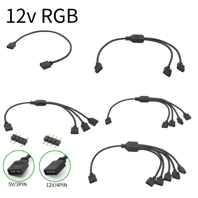 

ARGB 5V 3Pin Extension Cable Adapter 30cm 1 to 1 2 3 4 5 12v 4pin RGB Splitter Cable for MSI A SUS ASRock AURA LED