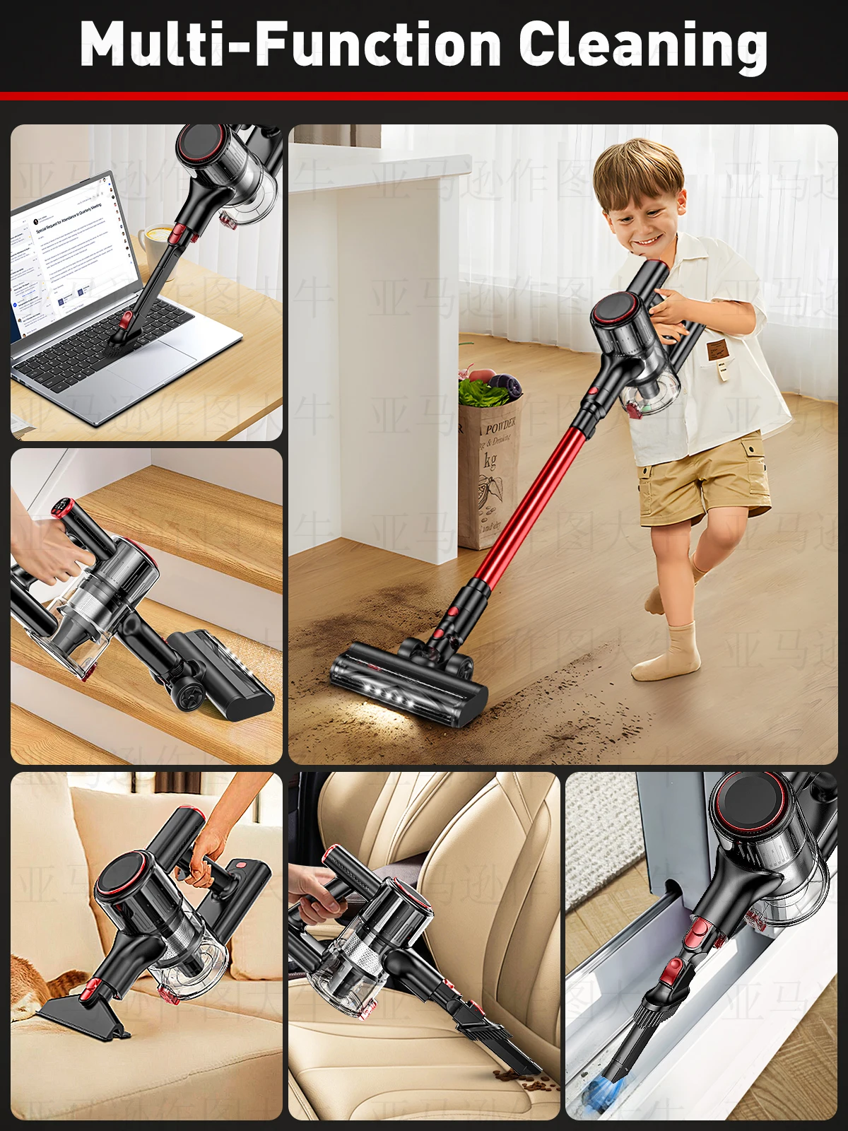 مكنسة كهربائية لاسلكية 8 في 1 40 كيلو باسكال 45 دقيقة تعمل باليد مع شاشة LED للسجاد/الأرضيات الصلبة/السيارة/شعر الحيوانات الأليفة