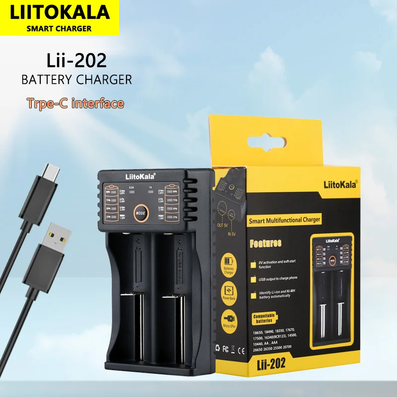 Liitokala Lii-202 18650 1,2 V 3,7 V 3,2 V AA/AAA 26650 10440 16340 21700 20700 14500 18490 Inteligentna ładowarka litowa NiMH