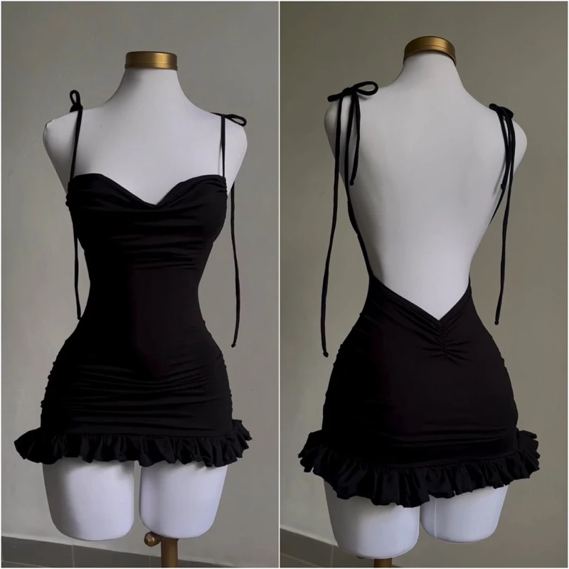 2024 Europejska i amerykańska nowa wysokiej klasy Y2K Seksowna koronkowa spódnica z odkrytymi plecami Slim Fit Spicy Girl Short Skirt