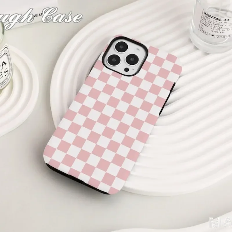 Pink Mosaic Personalized Phone Case For IPHONE 16ProMax 15 14 13 12 11 PRO Plus Acrylic TPU Two in one Mobile Phone Cases