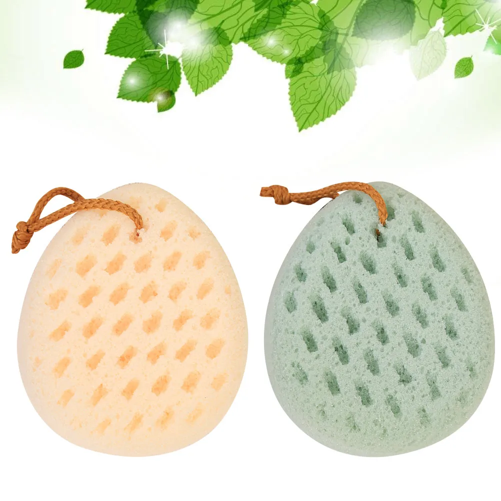 2個入り-バスブラシ-スポンジ-シャワー用-角質除去ツール-柔らかい吸水性スポンジ-全身洗浄用-皮脂の多い肌や乾燥肌にも対応-ロープ付き