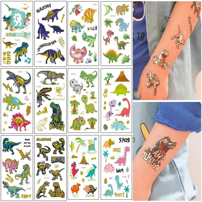 

12pcs Dinosaur Unicorn Tattoo Sticker Child Temporary Bronzing Tattoo Stickers Body Tatoo for Kids Cute Tattoo Children Tattoo