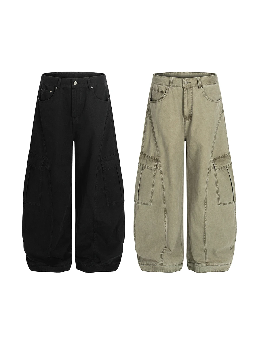 

Retro American Bruift Distred Deconstructed Knife Wide Leg Loose Fit Casual Trousers Men's Faion Workwear