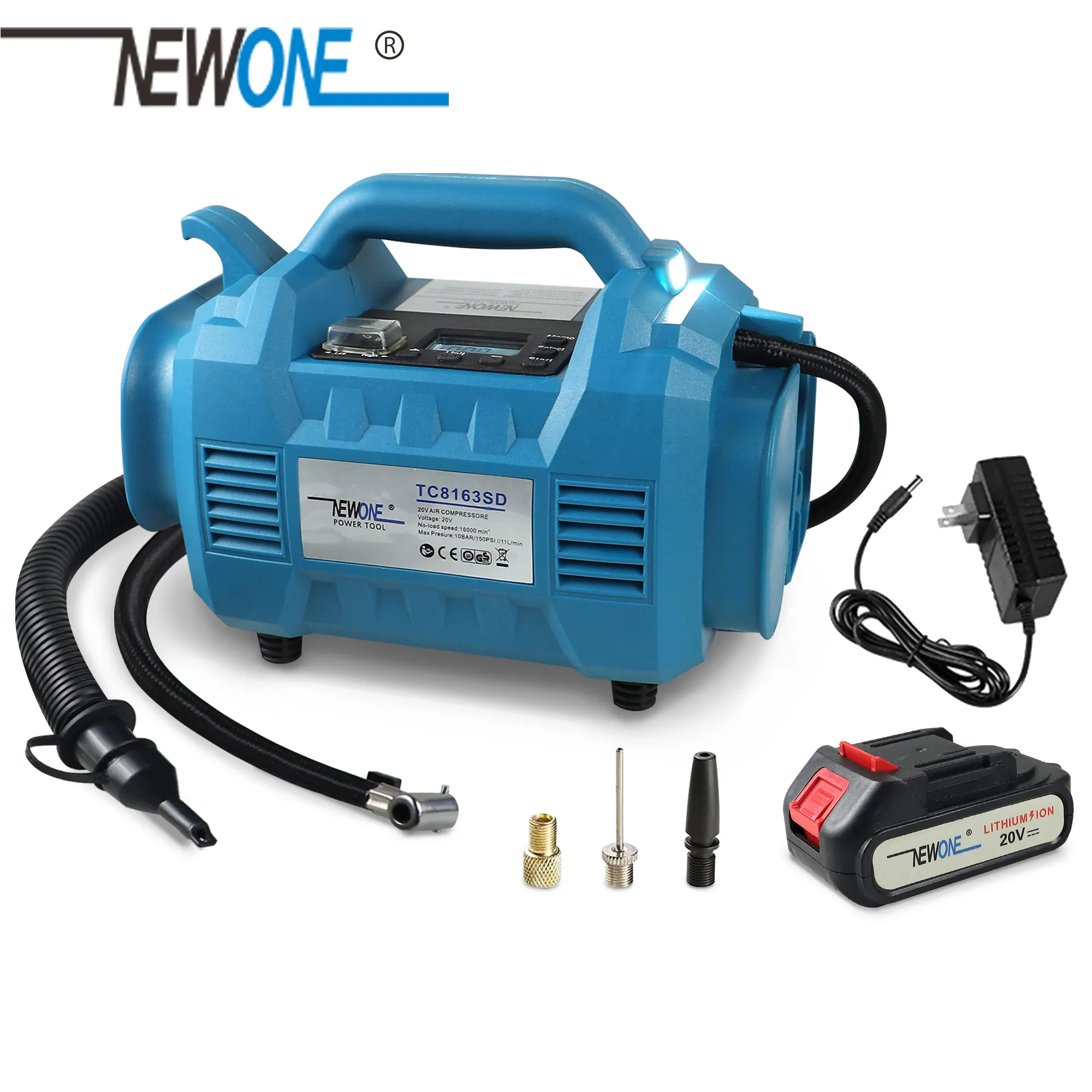 Imagem -06 - Newone-inflator Pneu Portátil para Makita Bateria Compressor de ar Pneu de Carro Multi Power Supply sem Fio 20v dc 150psi 18v