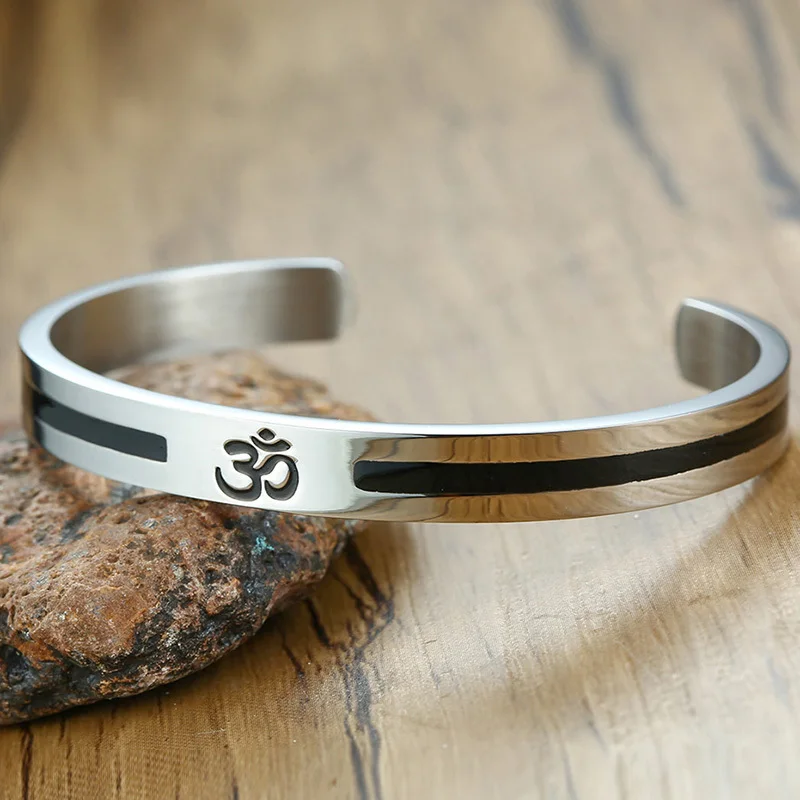Vnox AUM OM Bangle Bracelet Men Women Stainless Steel Yoga Meditation Jewelry