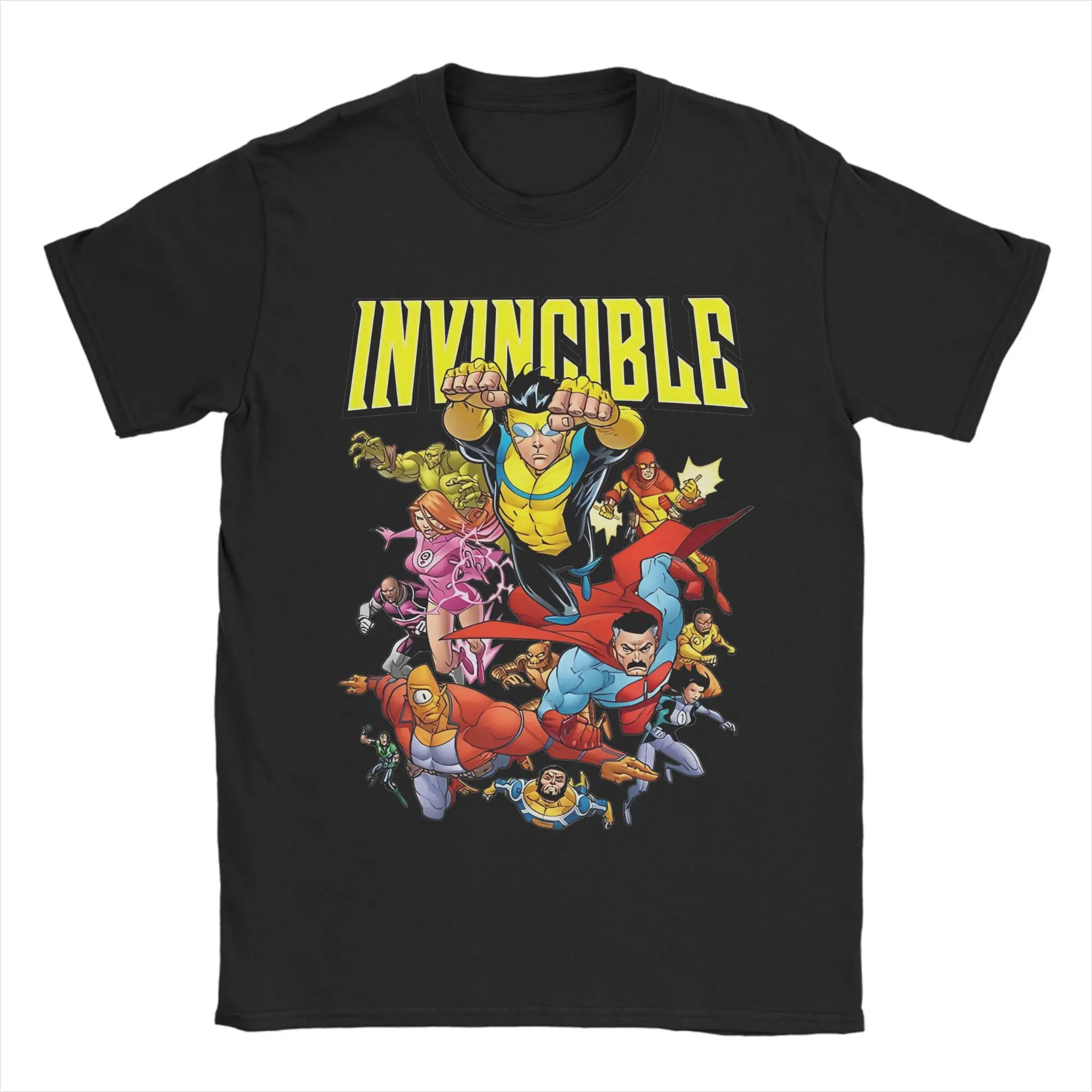 Invincibles Cartoon T-Shirt Men Cotton Clothing Vintage  Round Neck Short Sleeve