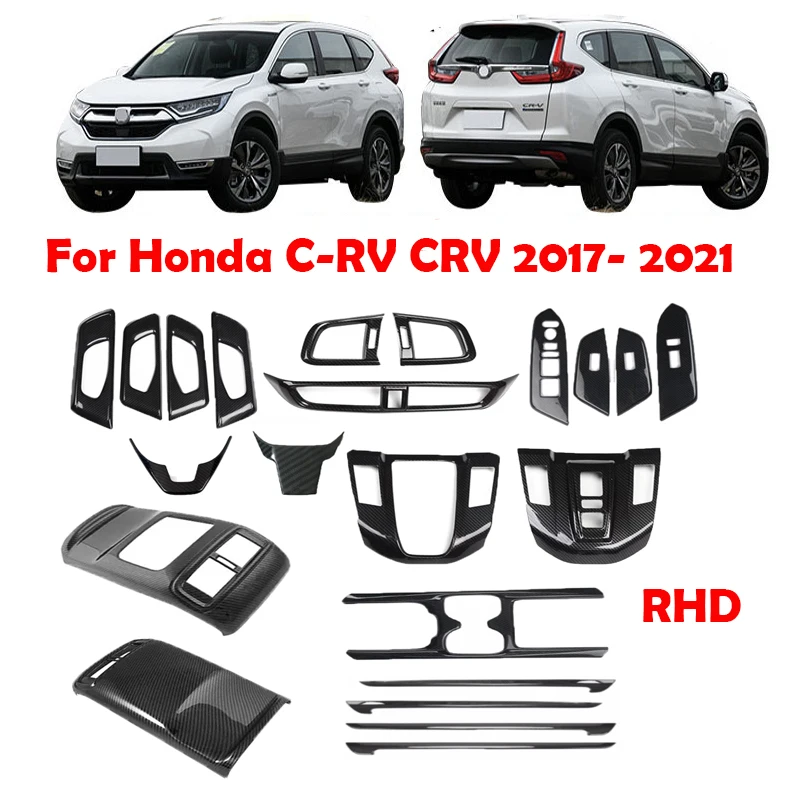 

RHD для Honda CRV CR-V 2017-2021, внутренняя панель переключения передач из углеродного волокна, крышка вентиляционного отверстия, переключатель окна, панель рулевого колеса, рамка