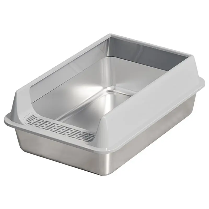 

【HOT ITEMS】Cat Litter Box Stainless Steel, Suitable For Big Cats, Removable Lid, Splash-Proof And Leak-Proof Semi-Enclosure Desi