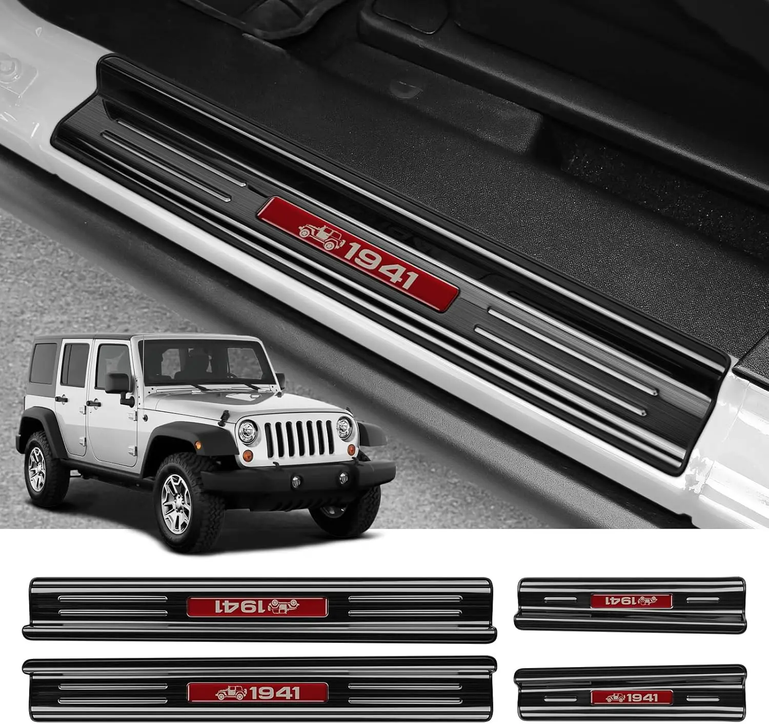 

4 Pcs Stainless Steel Door Sill Protector Compatible with Wrangler JK JKU Sport Sahara Rubincon For 2007-2017 Accessories Stain