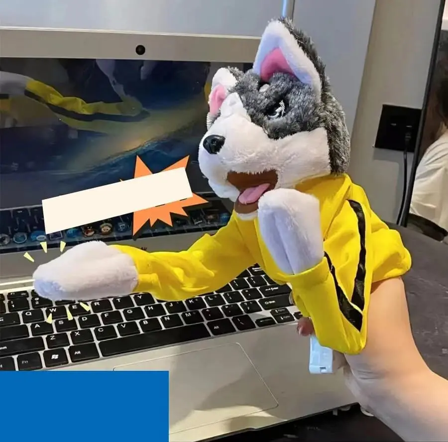 Kung Fu Husky Gloves Doll Children\'s Game Plush Toys, Stuffed Hand Puppet Dog Action Toy, Boxing Husky Interactive Tricky Toy