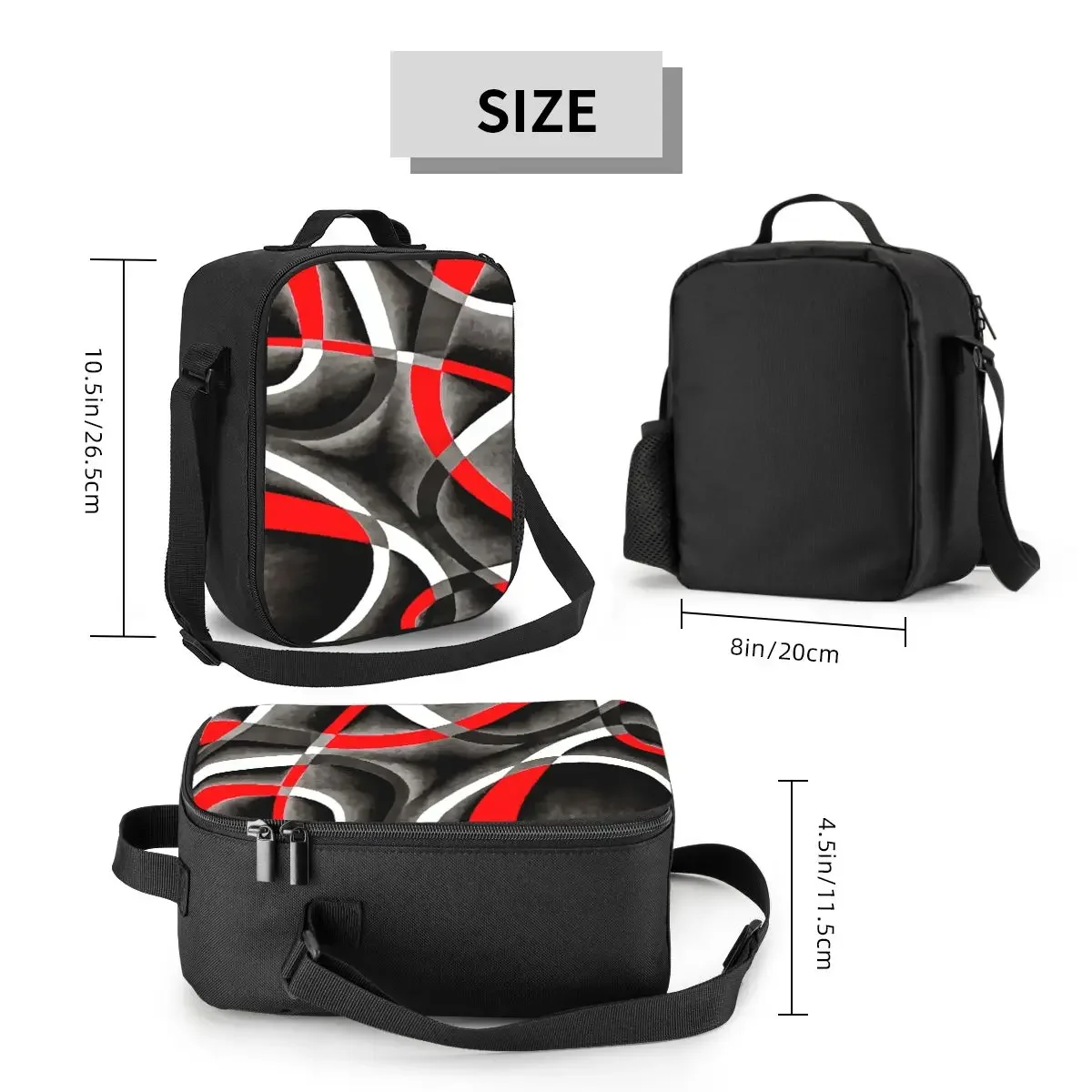 Custom Jaren Tachtig Rood Wit En Grijs Geometrische Rondingen Lunchtas Mannen Vrouwen Thermisch Koeler Geïsoleerde Lunchbox Voor Kinderen School