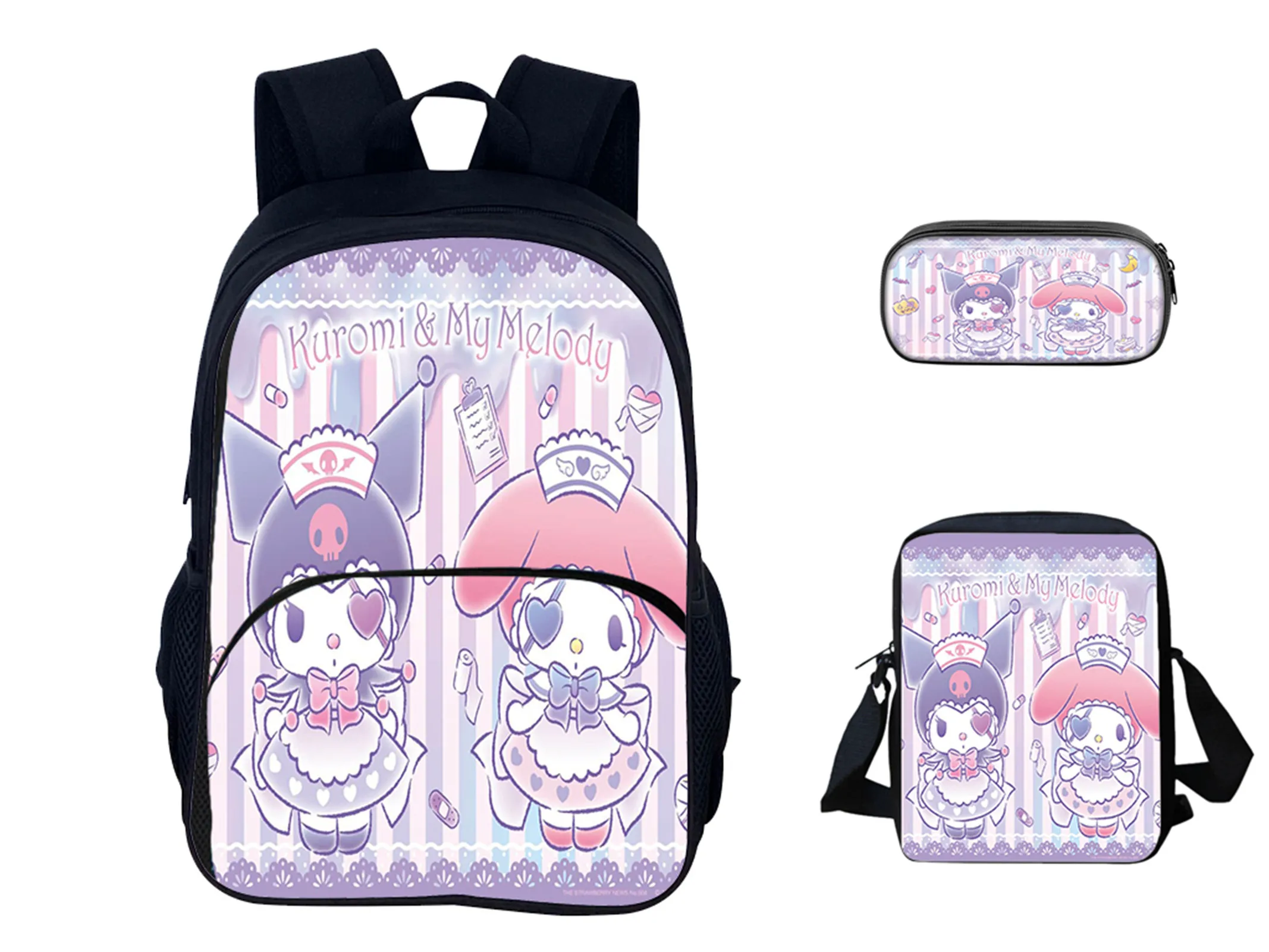 

HOT Little Children Kuromi Knapsack and Novelty Side Bag Pencil Box 3 in 1 Set-Back to School Backpack for Boys