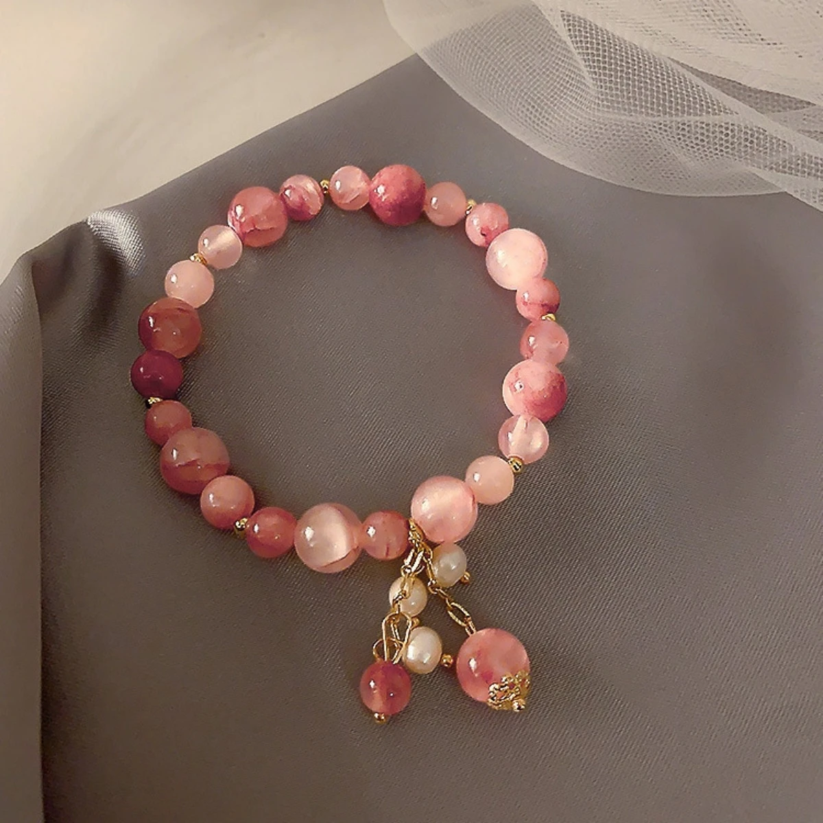 Pink Crystal Natural Stone Bracelet Reiki Energy Strand Bracelets Bangles For Women Prayer Blessing Health Wristband Jewelry