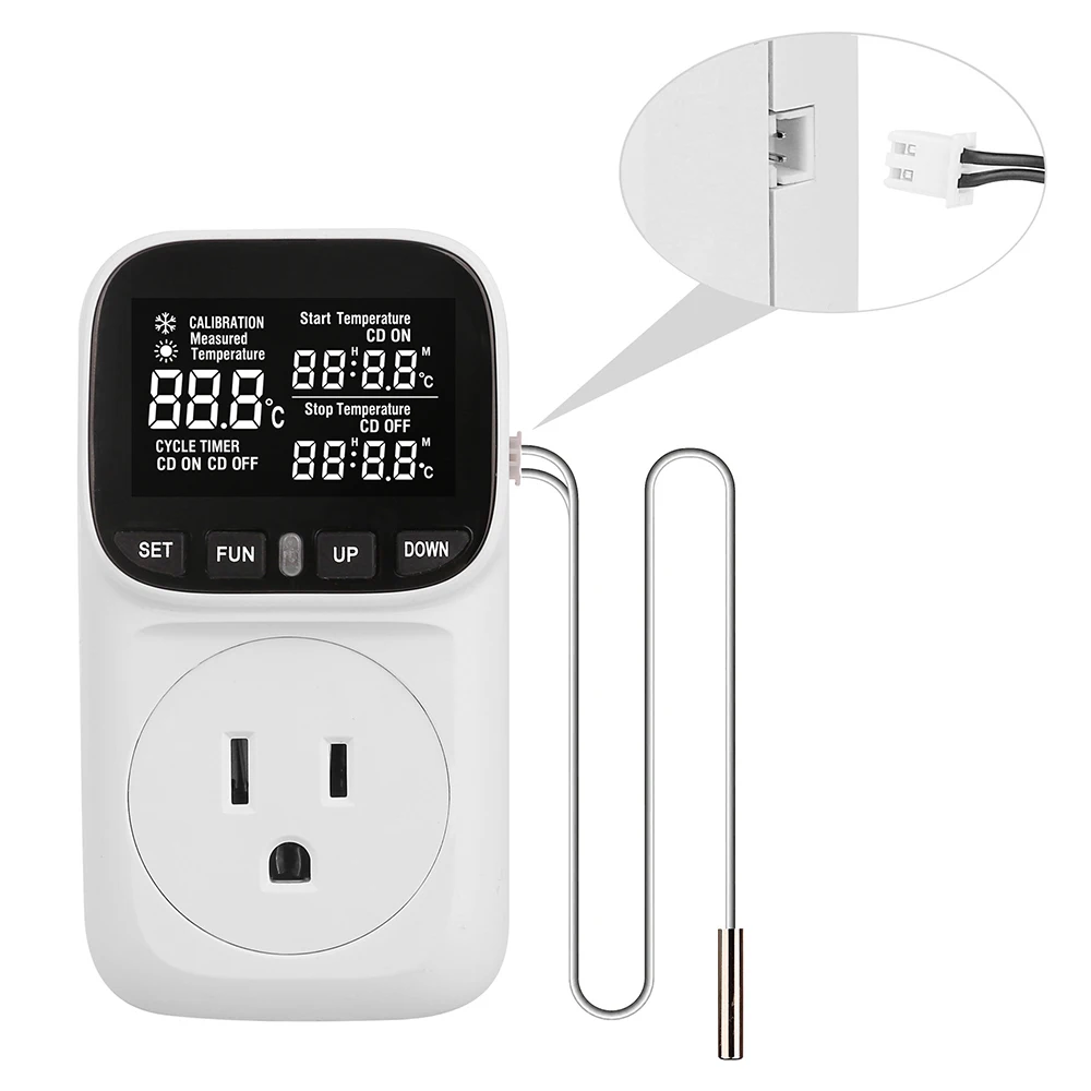 Intelligent Digital Display Temperature Control Socket Timing Temperature Sensor Socket With Probe Head -40℃~120℃ For Fish Tank
