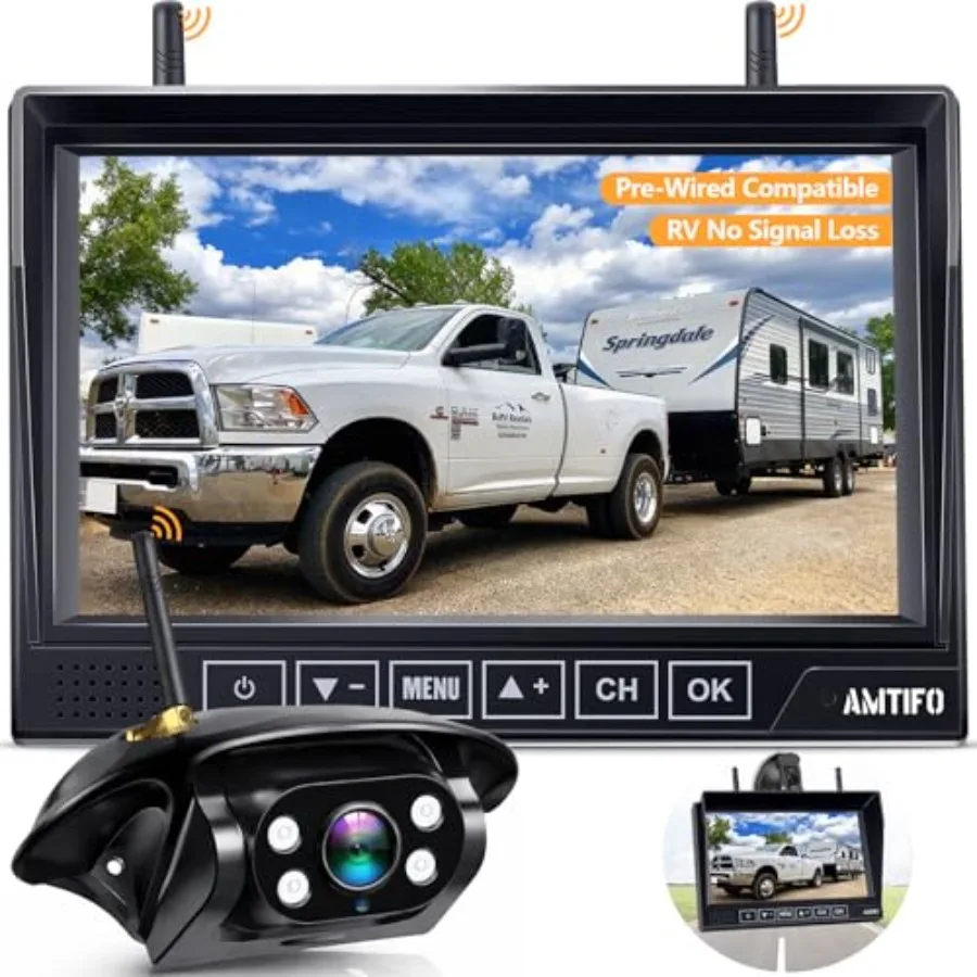 

RV backup camera wireless for pre-wired Furrion systems: 7 HD touch monitor, 1080P DVR, 4-channel split-screen, night vision, I