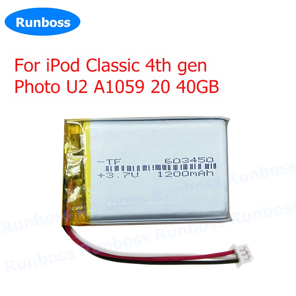 New 616-0206 1200mAh Battery For iPod Classic 4th gen / Photo U2 A1059 20 40GB M9 Accumulator 3.7V Li-Polymer Batterie 3-wire