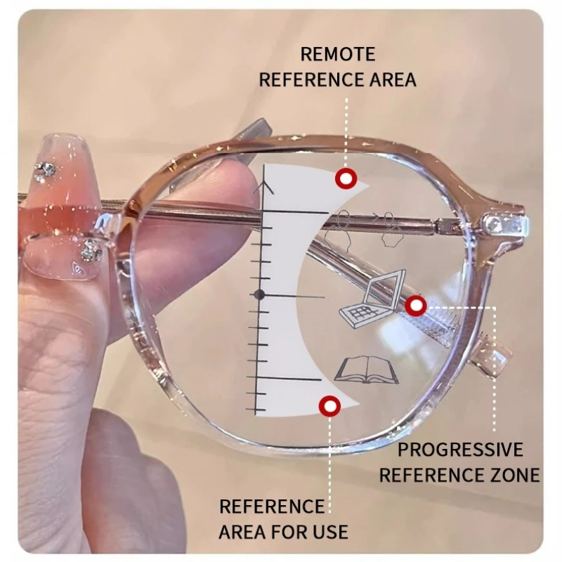 Women’s Photochromic Multifocal Reading Glasses Shiny Oversized Frames Comfortable and Versatile Turn Grey Presbyopia Glasses