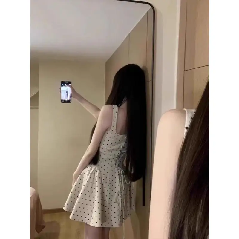 Retro Polka Dot Vest Dr Women's Summer Slimming ort Skirt High Waist Pleated Waist-Cinching A-Line Dr Ele Feeling