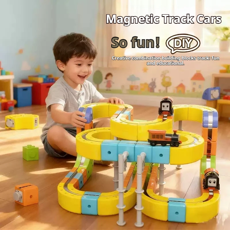 รถแข่งแม่เหล็กไฟฟ้าแบบดึงกลับ DIY ของเล่นเสริมพัฒนาการสำหรับเด็ก ของขวัญวันหยุดคริสต์มาส รถแบบประกอบเอง (ไม่ใช่แบบประกอบสำเร็จรูป)