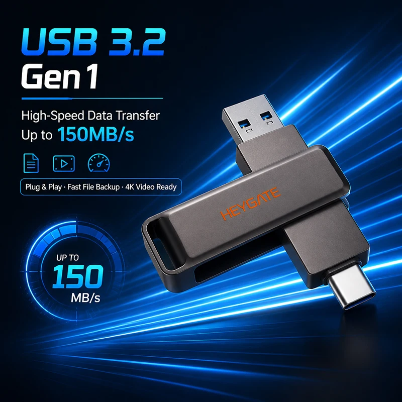 USB Flash Drive 32GB 64GB 128GB 256GB Type C 2 in 1 OTG Pendrive 360 Swivel Dual Interface Metal for Phone Laptop PC Data Backup