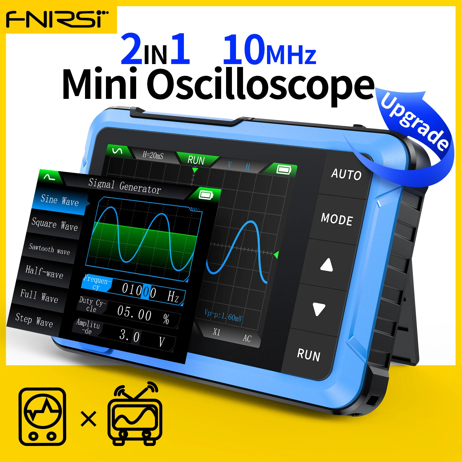 FNIRSI DSO-510 Digital Oscilloscope  2 in 1 Signal Generator 10MHz Bandwidth 48MSa/s Sampling Rate Electronics Repair Tools