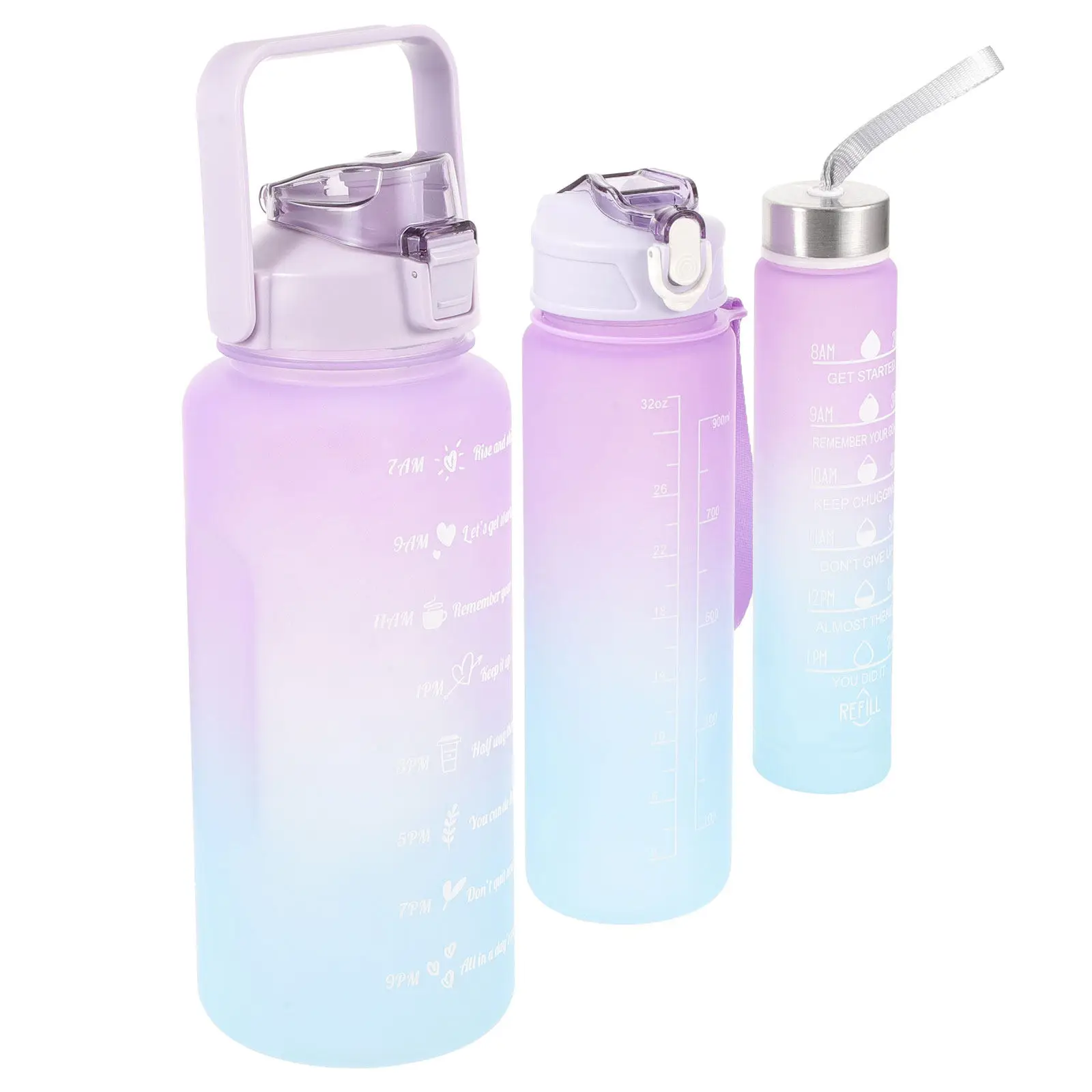 

Набор из 3-х спортивных бутылок для воды с отметками времени, легкие, эргономичные, 2 л, 900 мл, 300 мл, для спортзала, фитнеса, походов, кемпинга