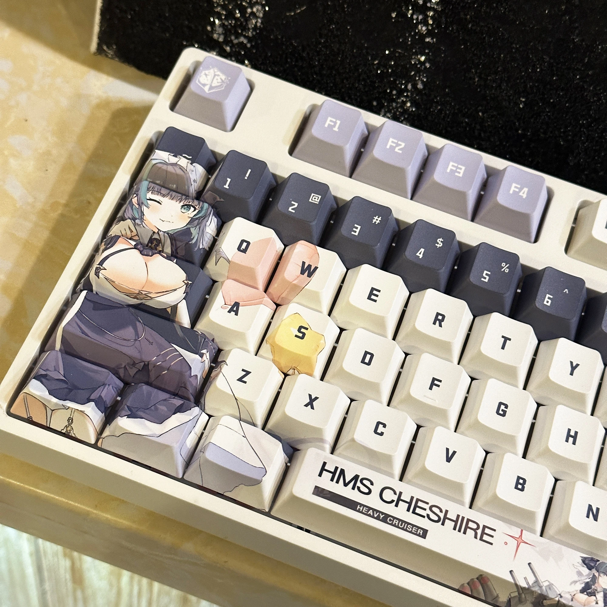 

120 Keys Azur Lane Cheshire Cat Custom Keycaps Chreey PBT Anime Game Side-print Transparent Dye-Sub Mechanical Keyboard Caps